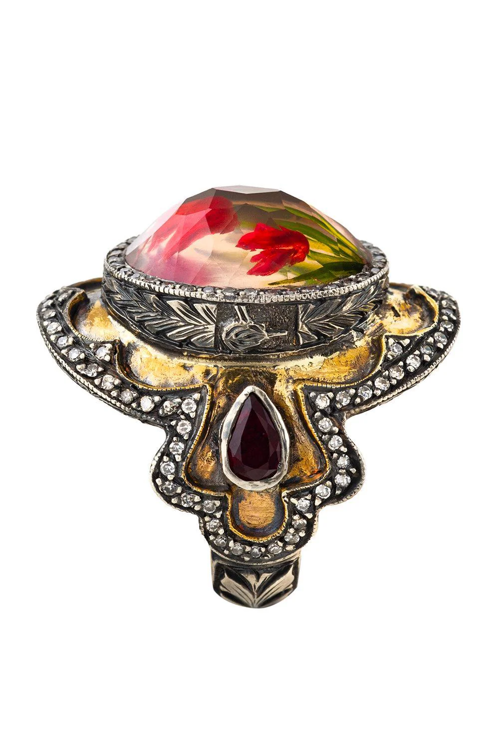 Ruby Tulip Shield Ring