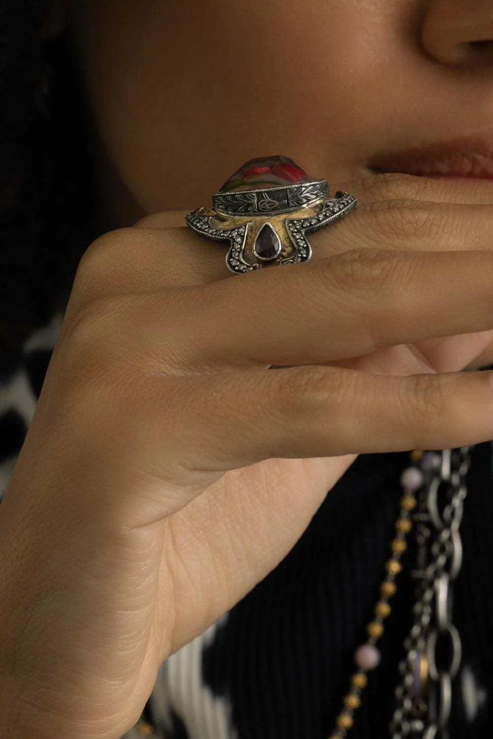 Ruby Tulip Shield Ring - Image 2
