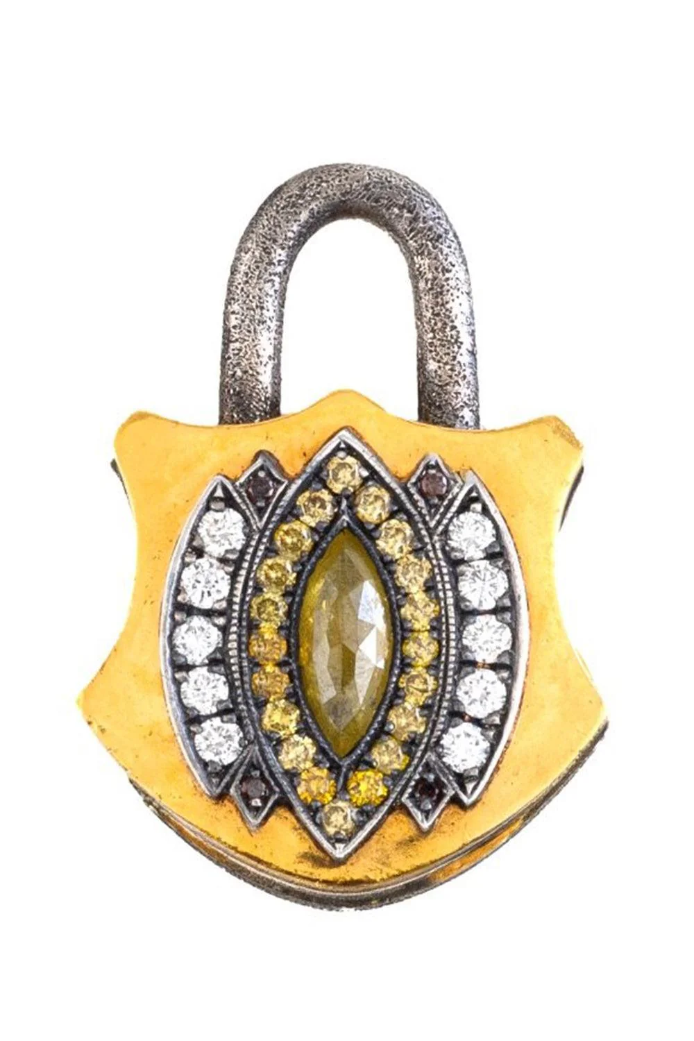 Yellow Diamond Large Shield Padlock Pendant