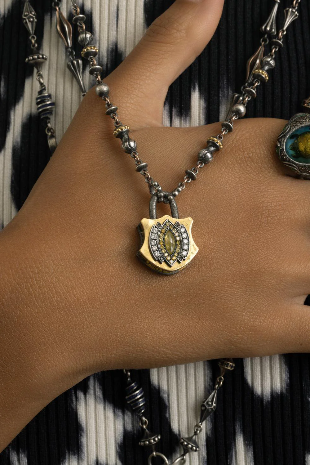 Yellow Diamond Large Shield Padlock Pendant - Image 3