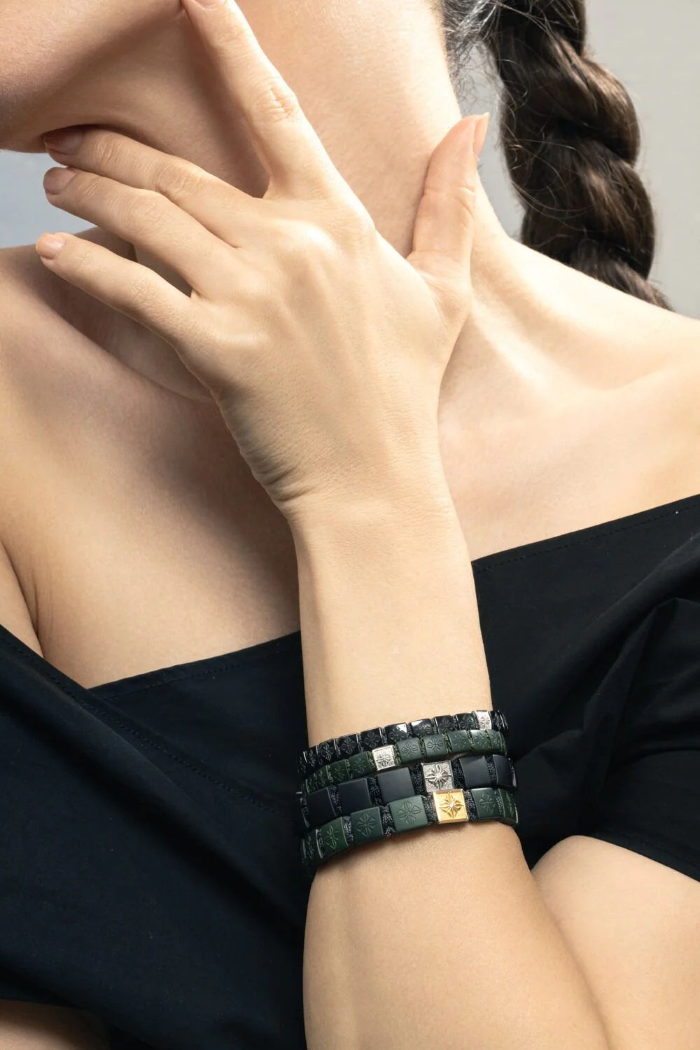 Diamond Matte Green Lock Bracelet - Image 3