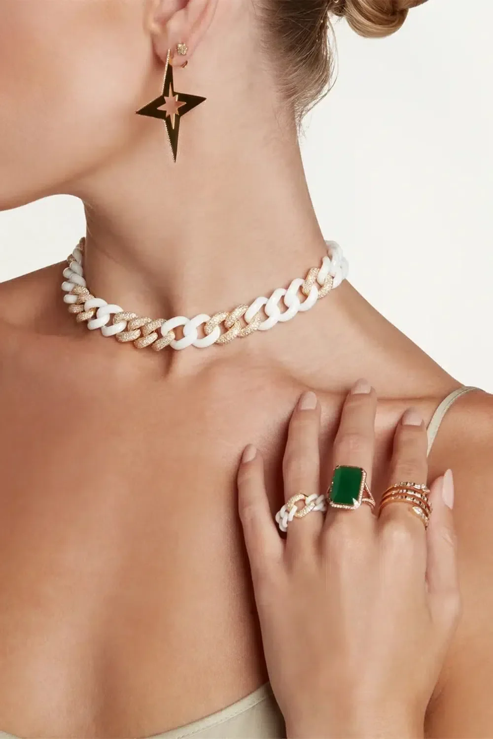9 PAVE WHITE CERAMIC JUMBO LINK NECKLACE - Image 2