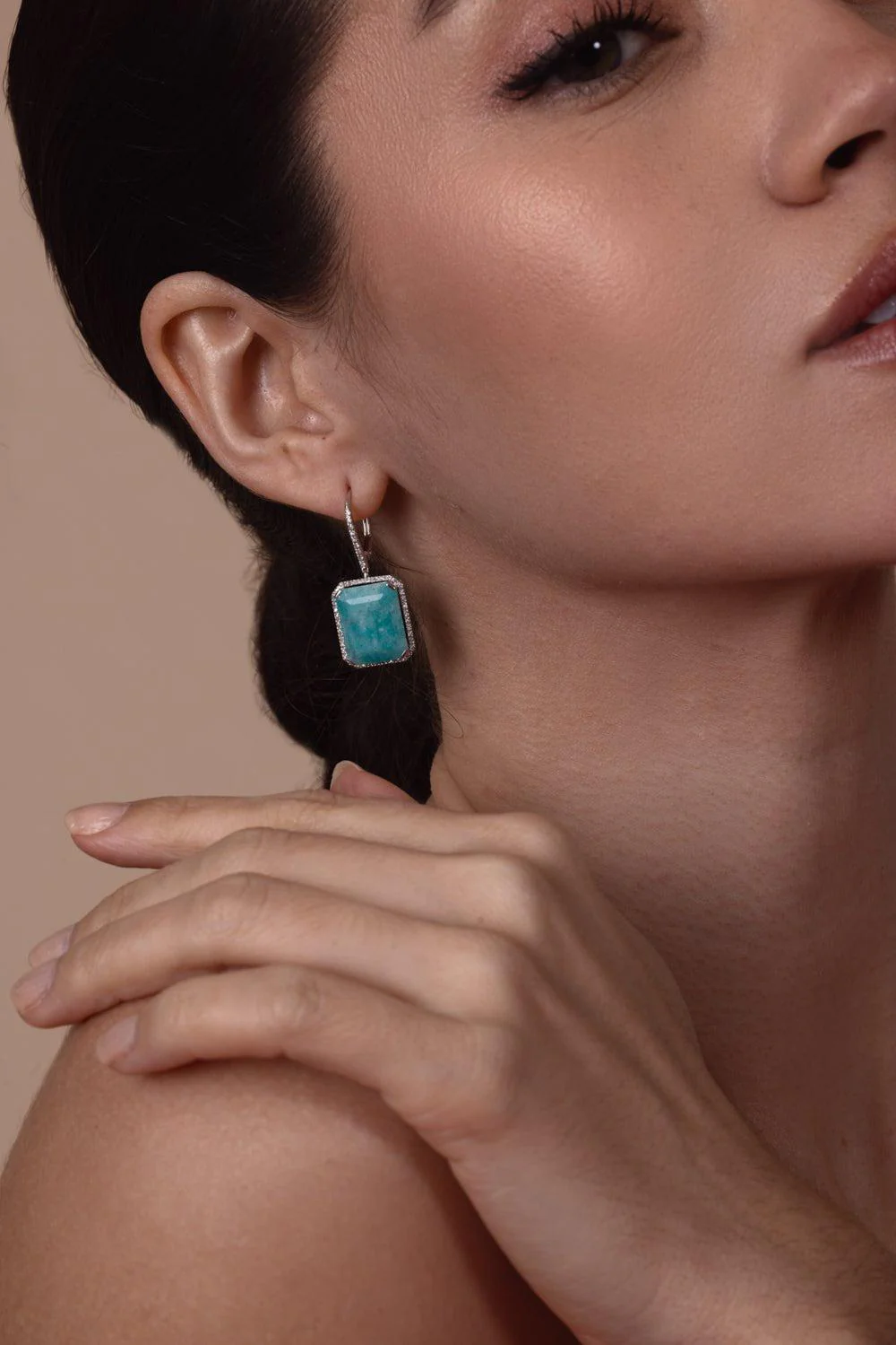 Amazonite Diamond Portrait Earrings - Image 2