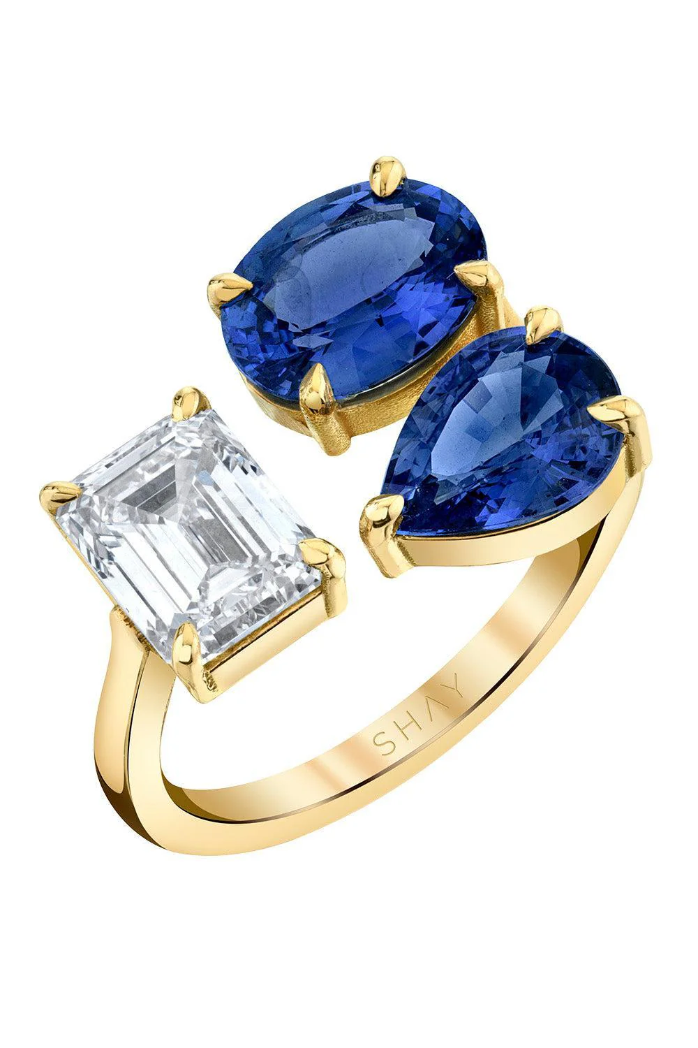 Blue Sapphire Diamond Triple Threat Ring