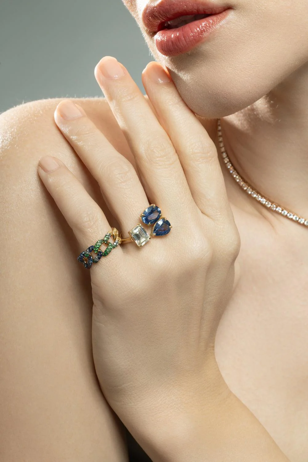 Blue Sapphire Diamond Triple Threat Ring - Image 2