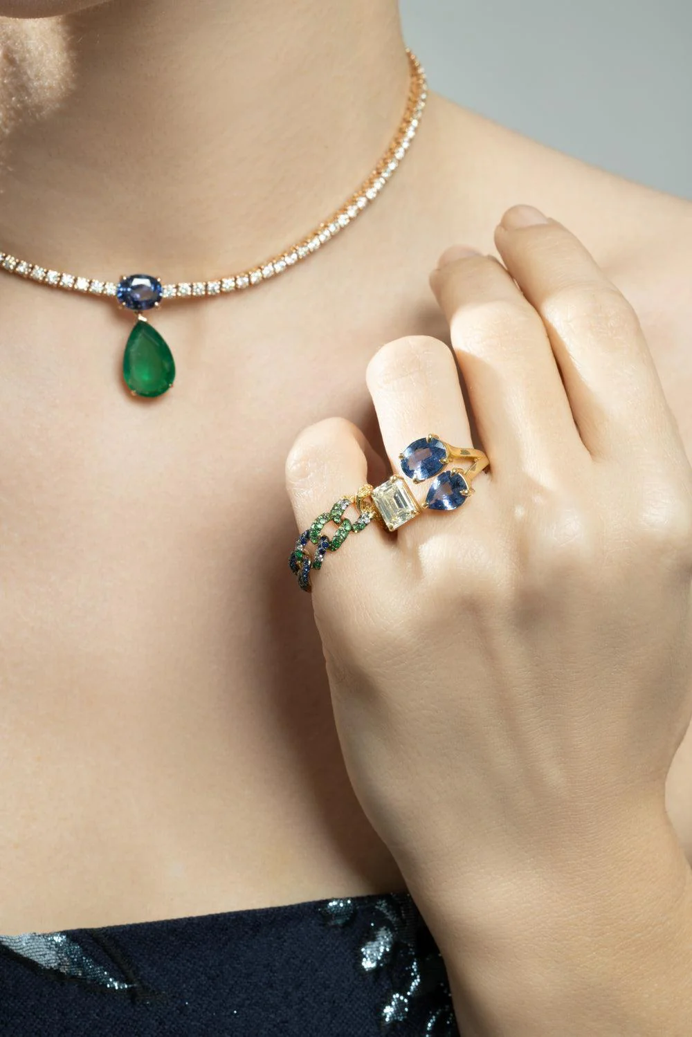 Blue Sapphire Diamond Triple Threat Ring - Image 3
