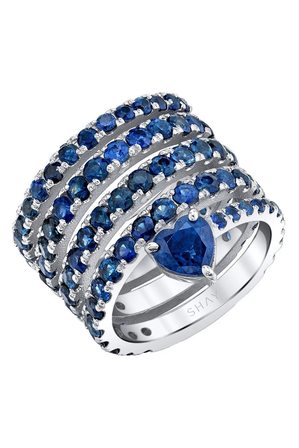 Blue Sapphire Spiral Heart Pinky Ring