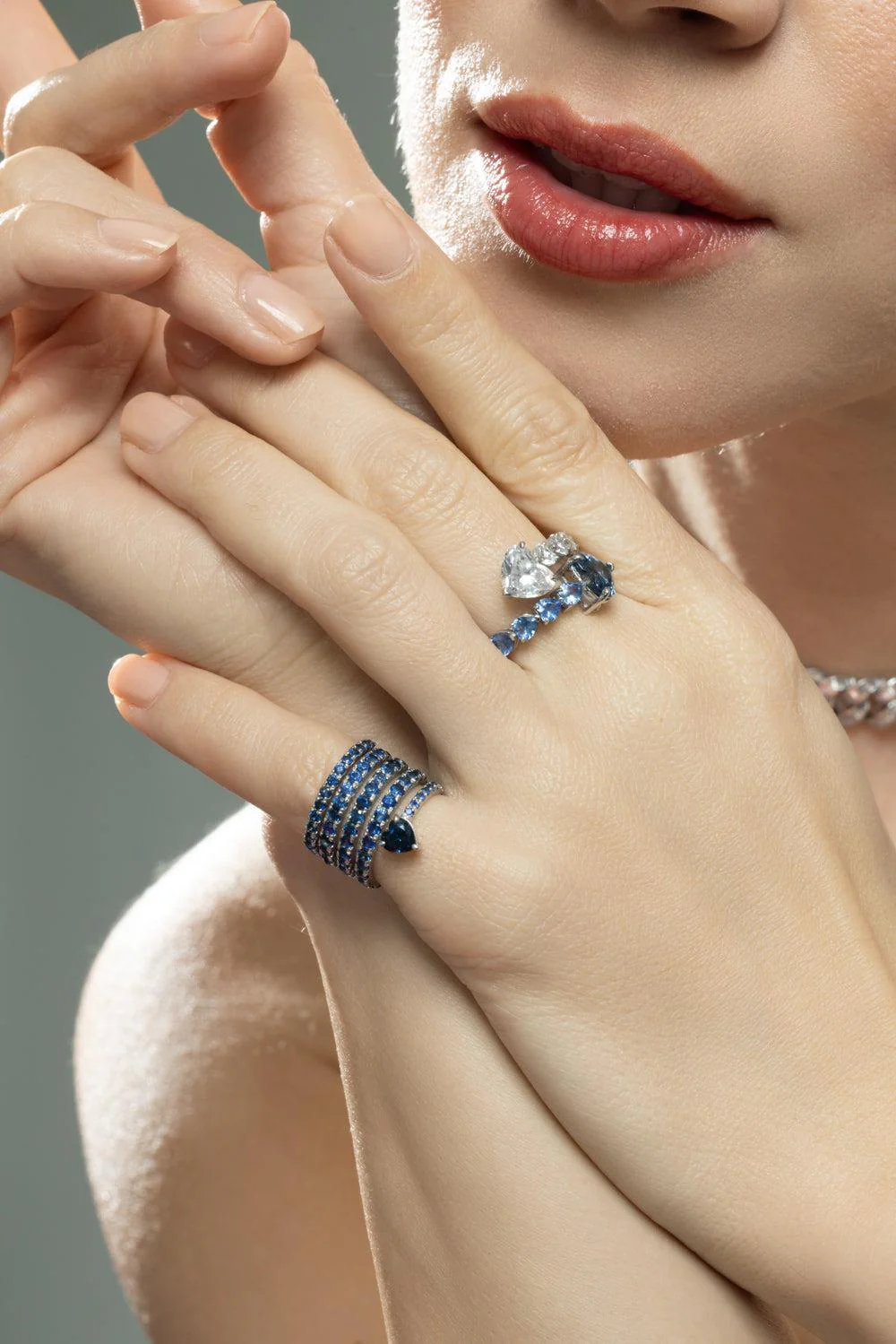 Blue Sapphire Spiral Heart Pinky Ring - Image 3