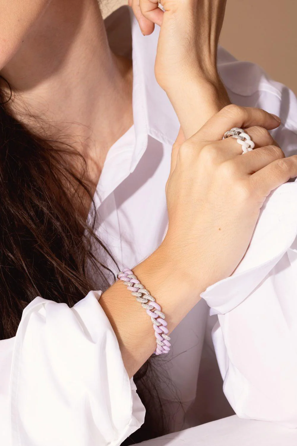 DIAMOND 7 PAVE LAVENDER CERAMIC ESSENTIAL LINK BRACELET - Image 4