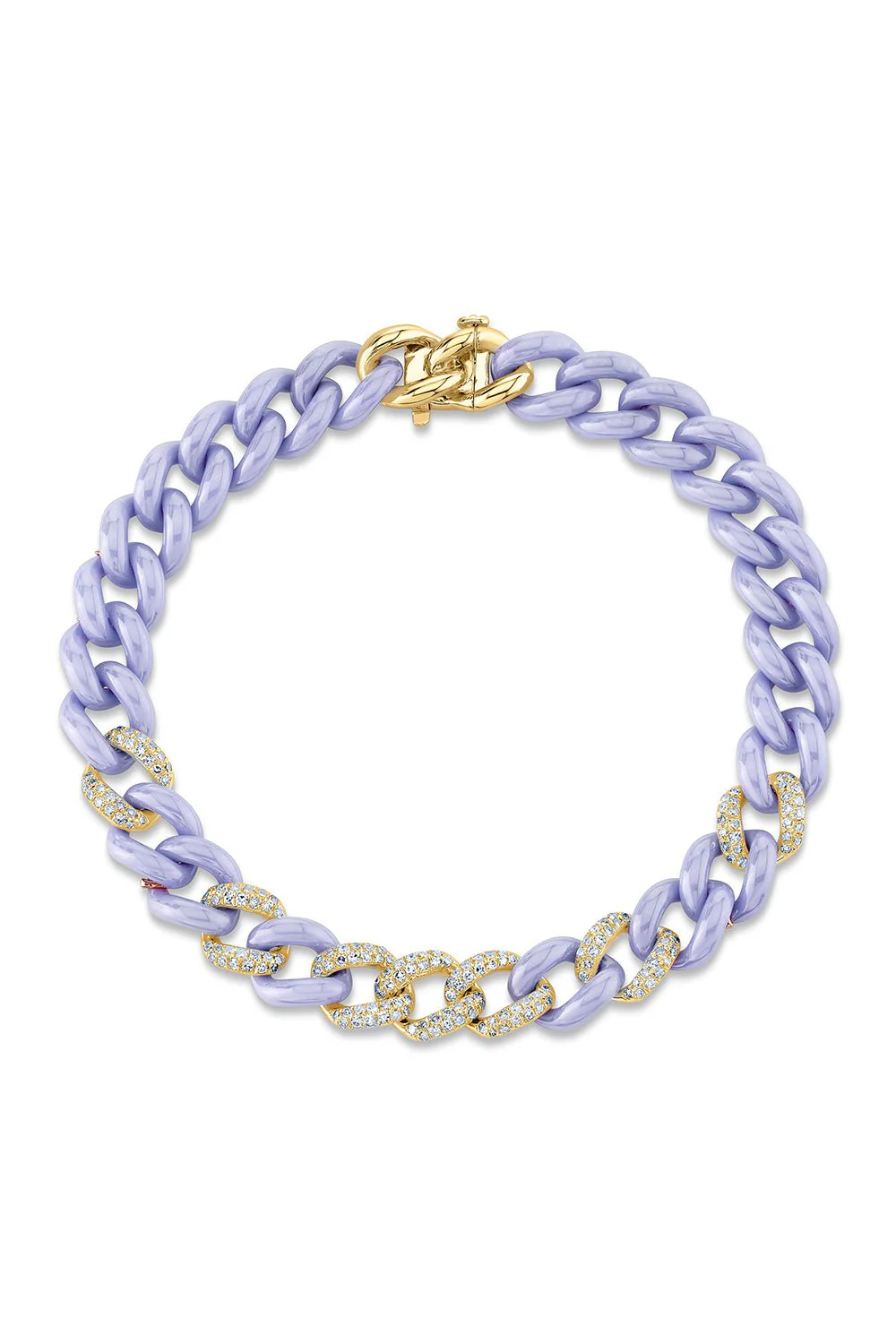 DIAMOND 7 PAVE LAVENDER CERAMIC MEDIUM LINK BRACELET