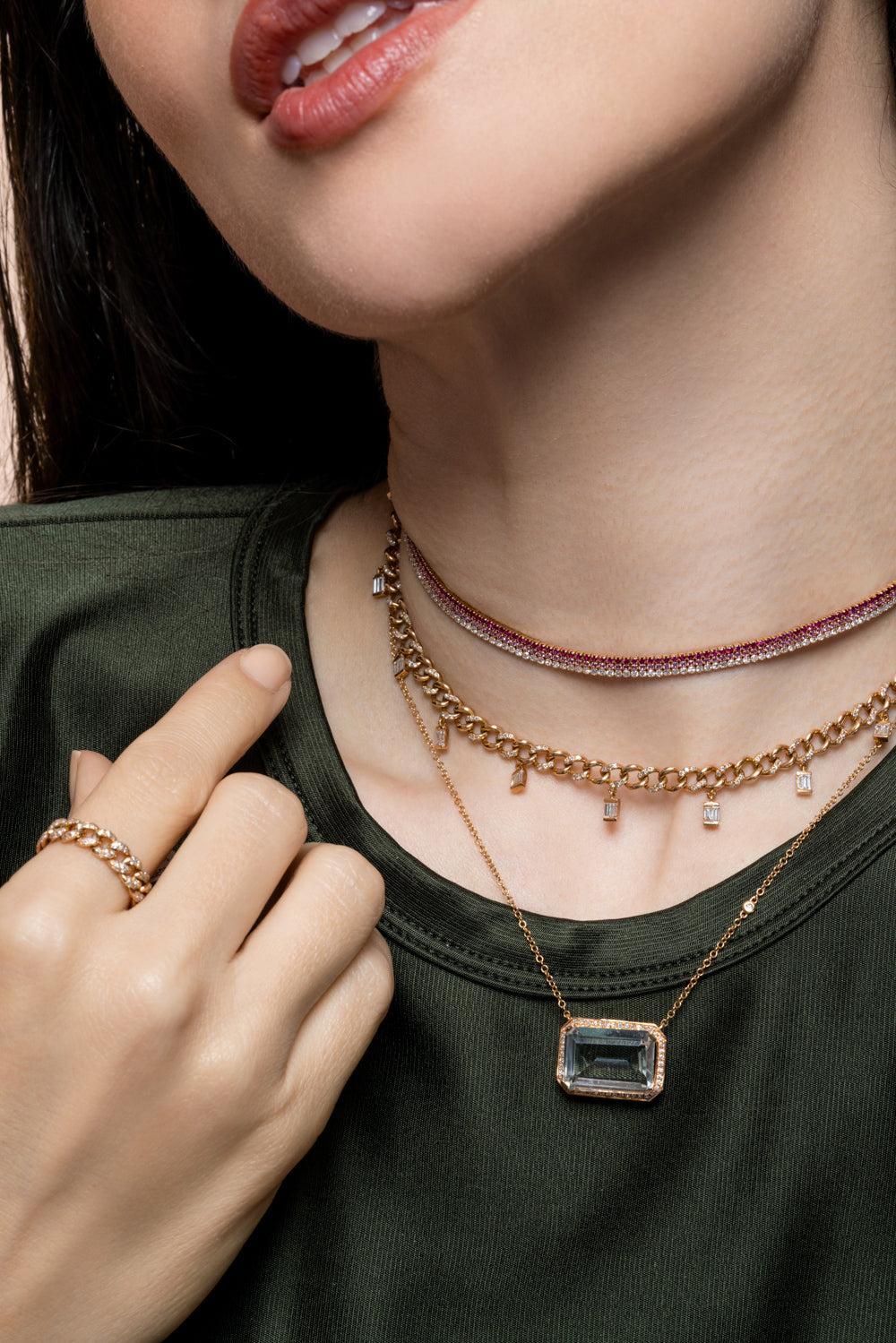 Diamond Baguette Drop Link Choker Necklace - Image 3