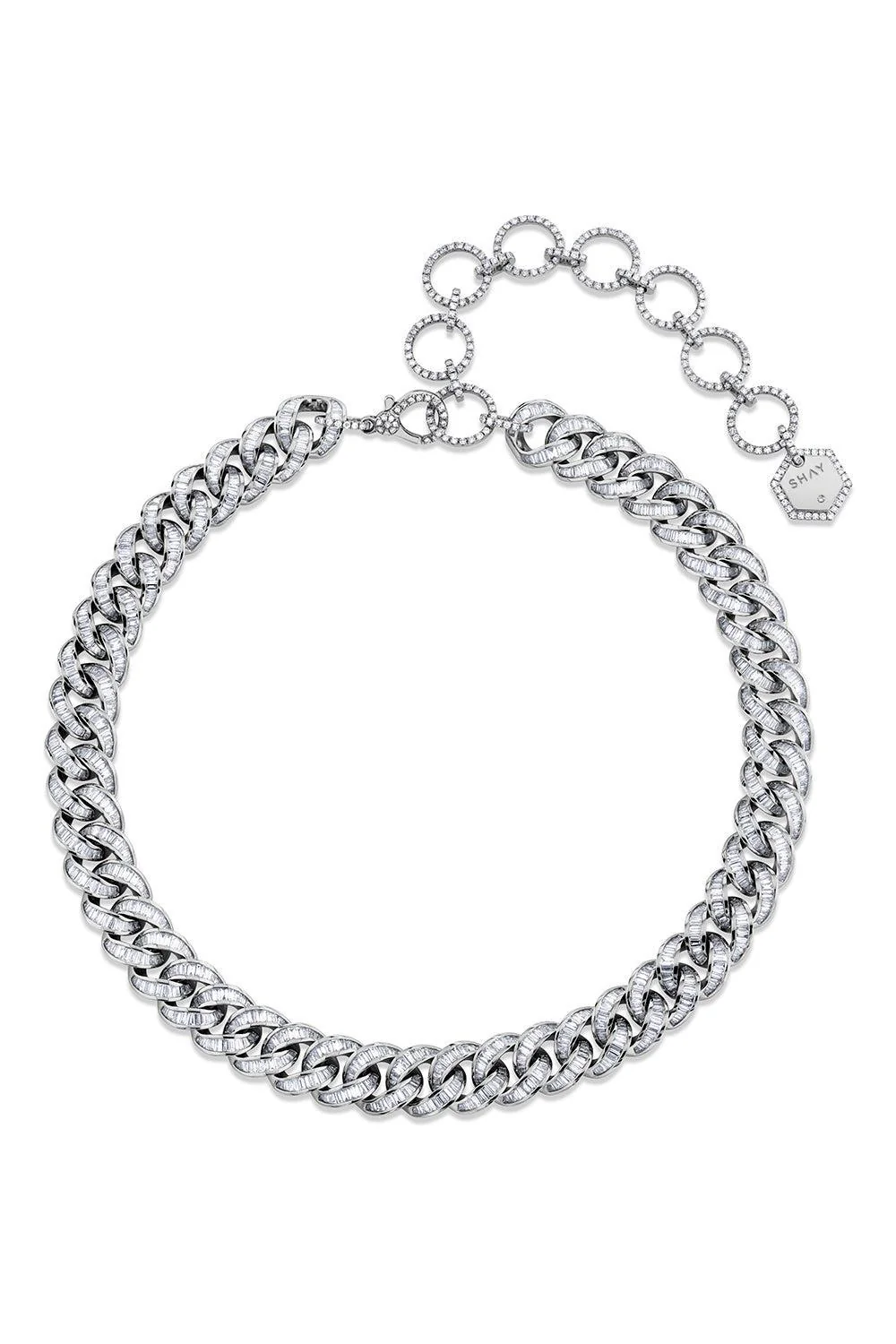 Diamond Baguette Essential Link Necklace - White Gold