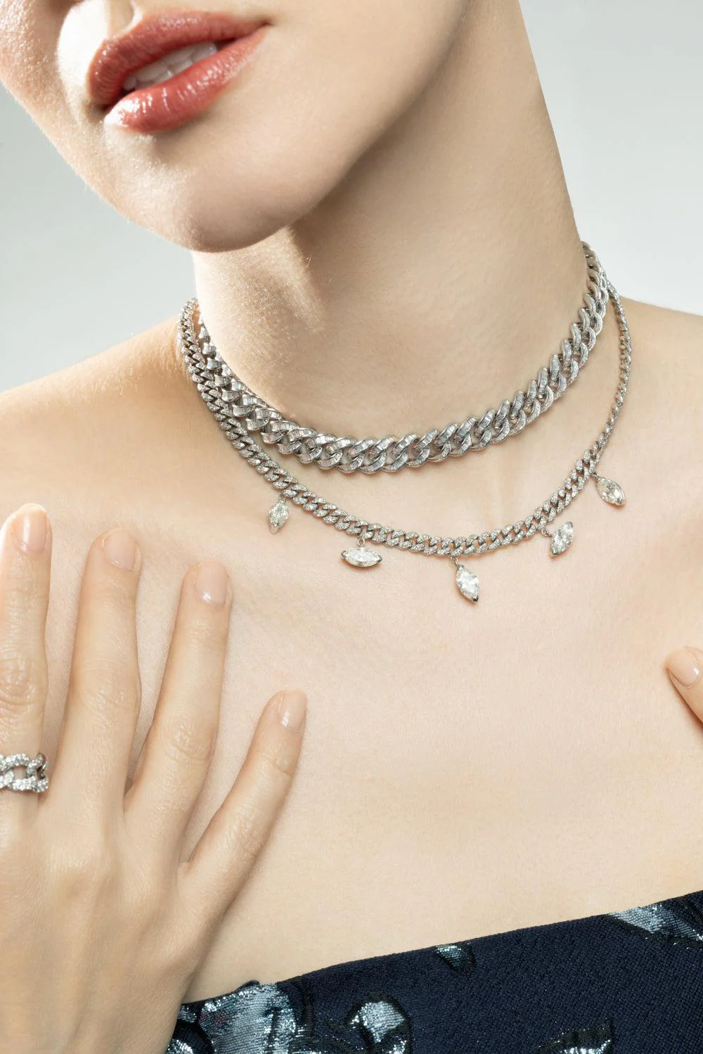 Diamond Baguette Essential Link Necklace - White Gold - Image 4