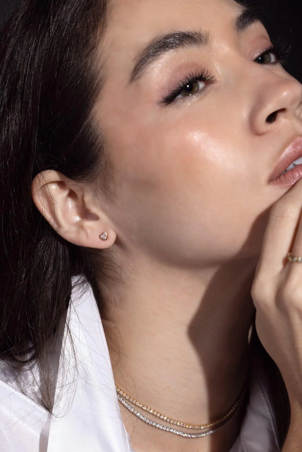 Diamond Bezel Baby Heart Stud Earrings - Image 3