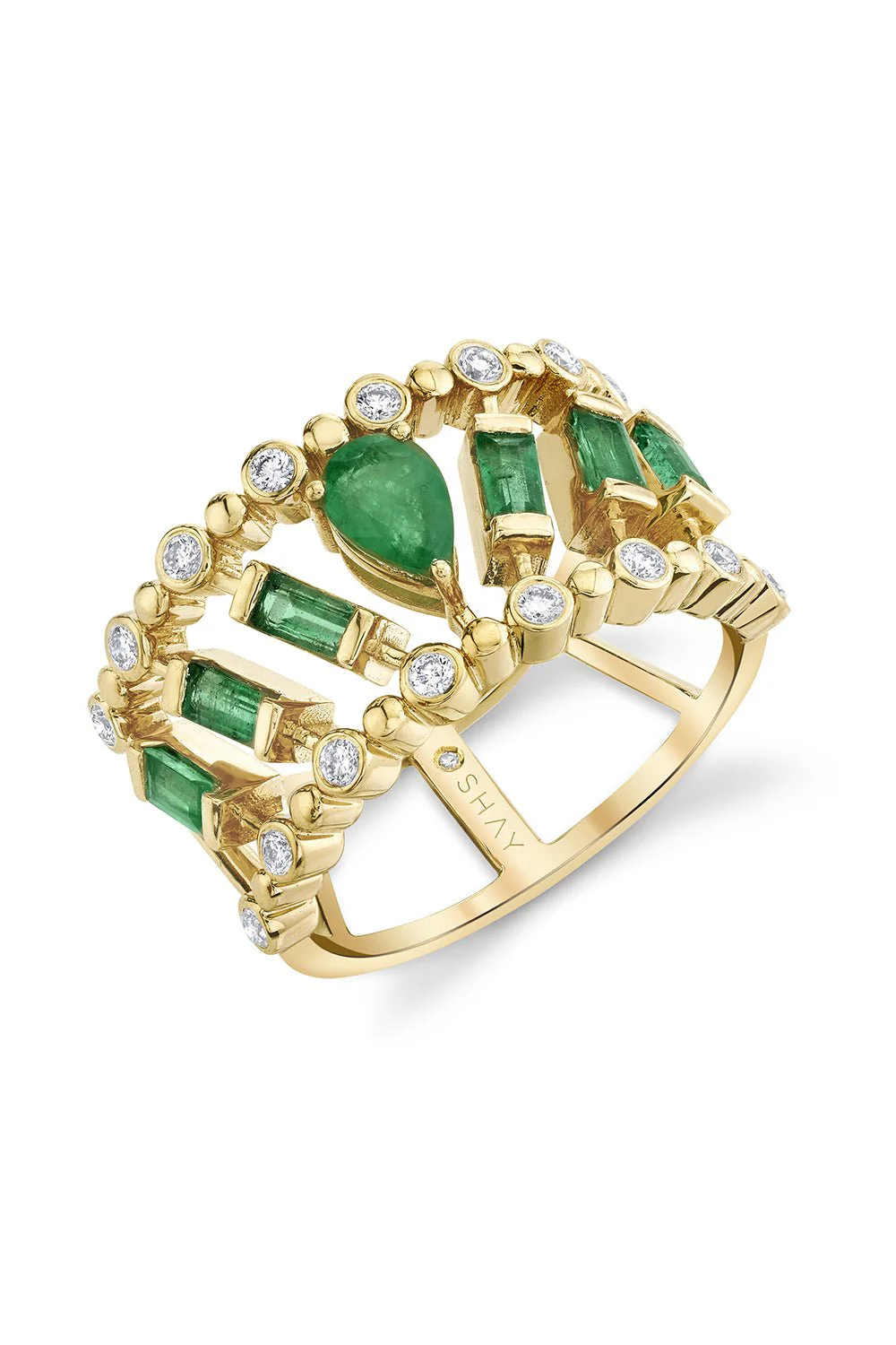 DIAMOND DOT DASH EMERALD PEAR RING