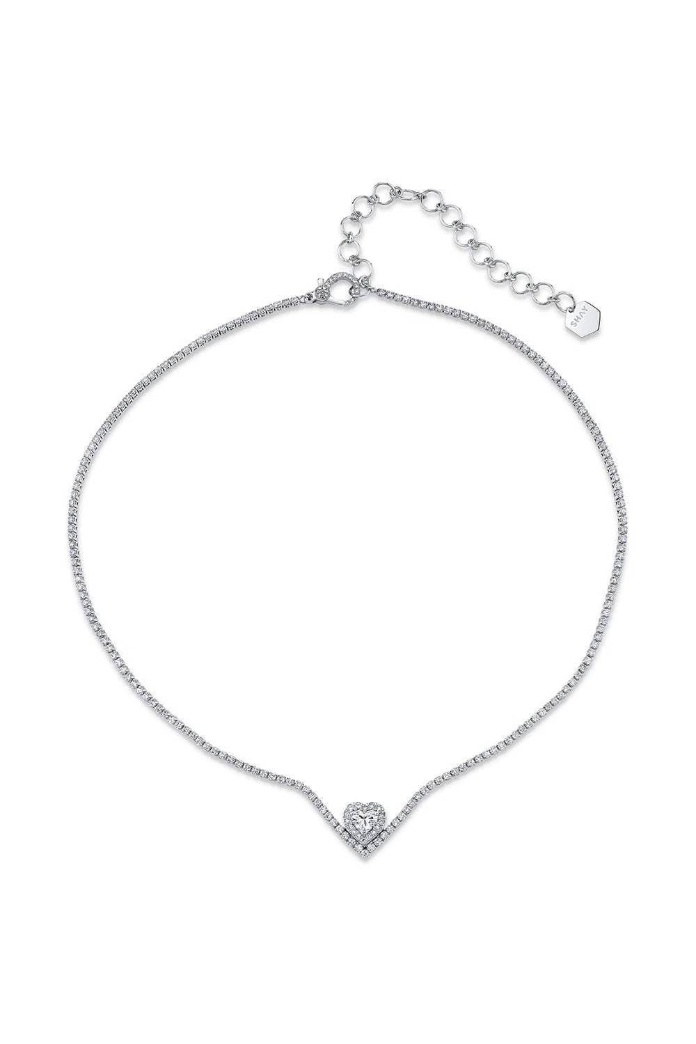 DIAMOND FLOATING HEART PAVE THREAD NECKLACE