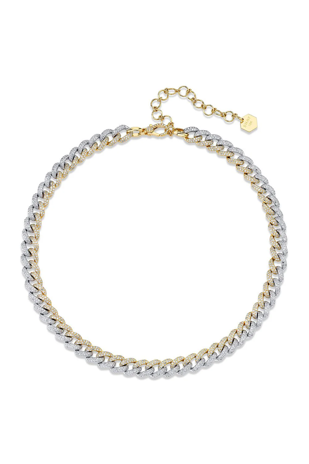 DIAMOND MEDIUM TWO-TONE PAVE LINK CHOKER NECKLACE