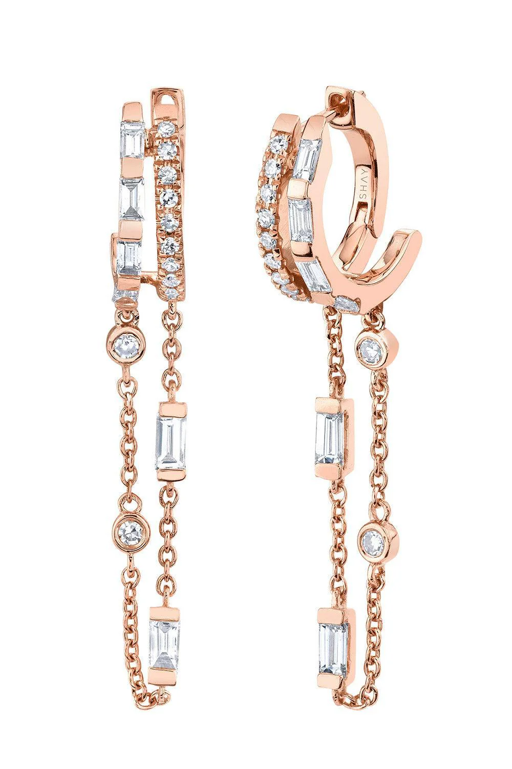 Diamond Mixed Double Fringe Huggie Earrings