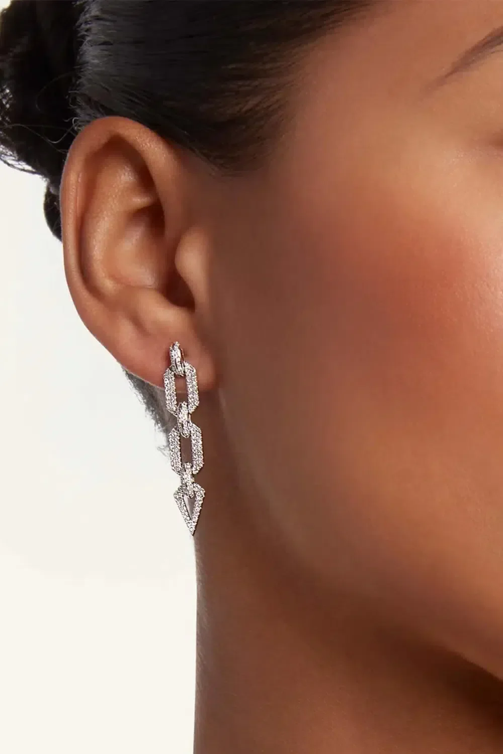 DIAMOND PAVE GEO LINK EARRINGS - Image 2