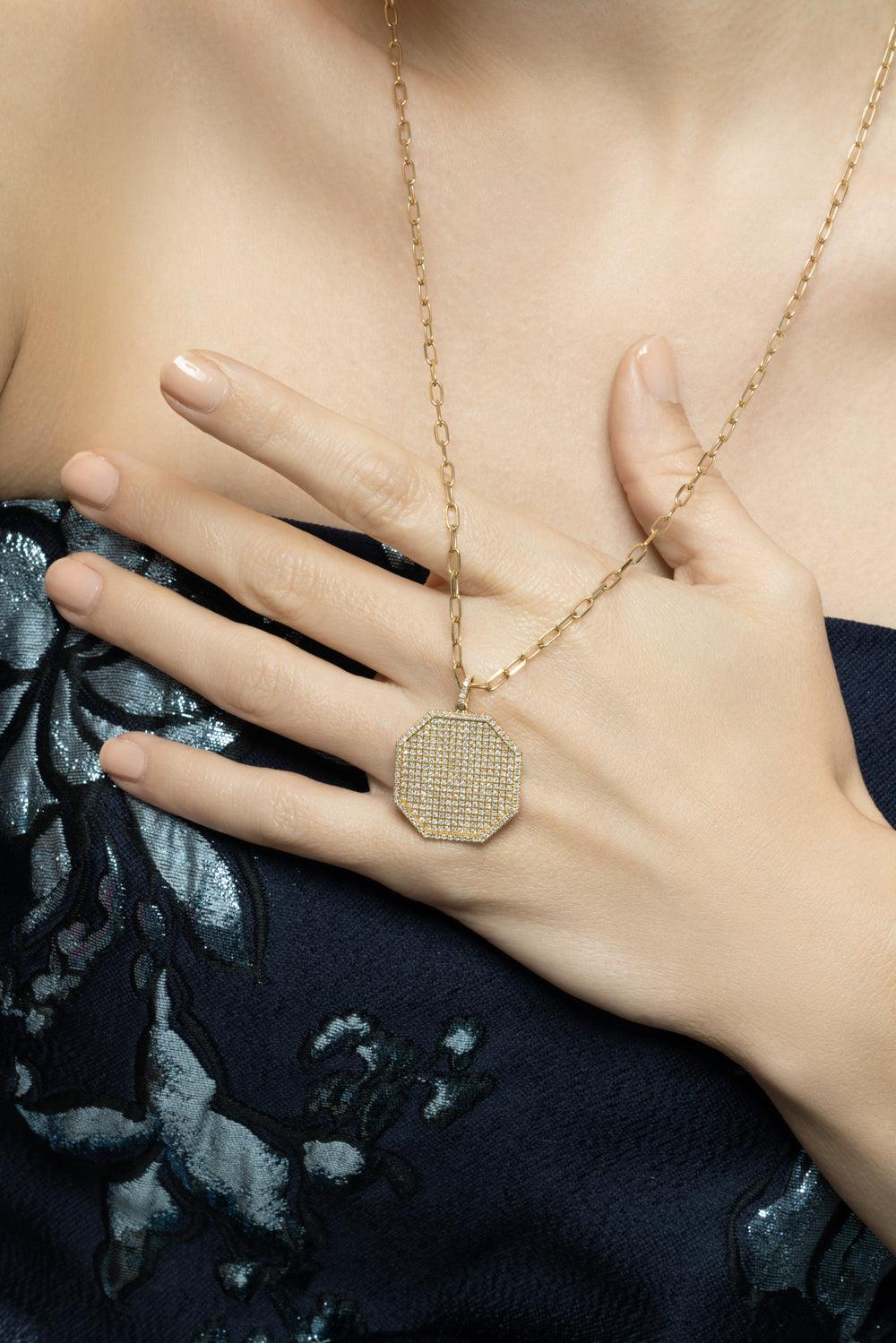 Diamond Pave Octagon Disc Necklace - Image 2