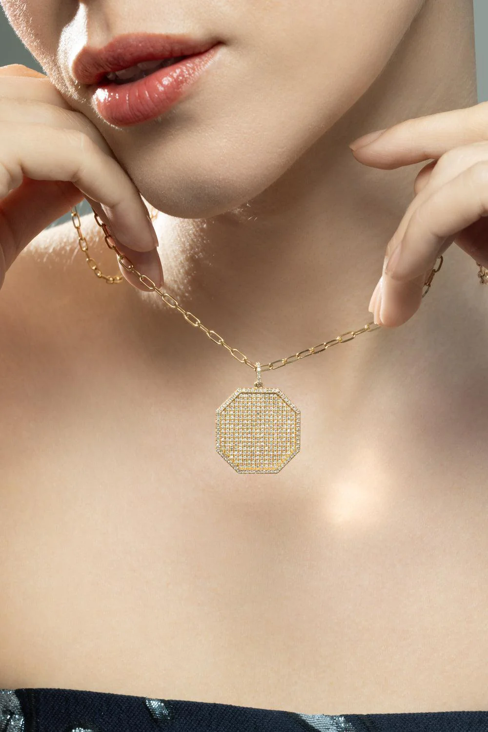 Diamond Pave Octagon Disc Necklace - Image 3