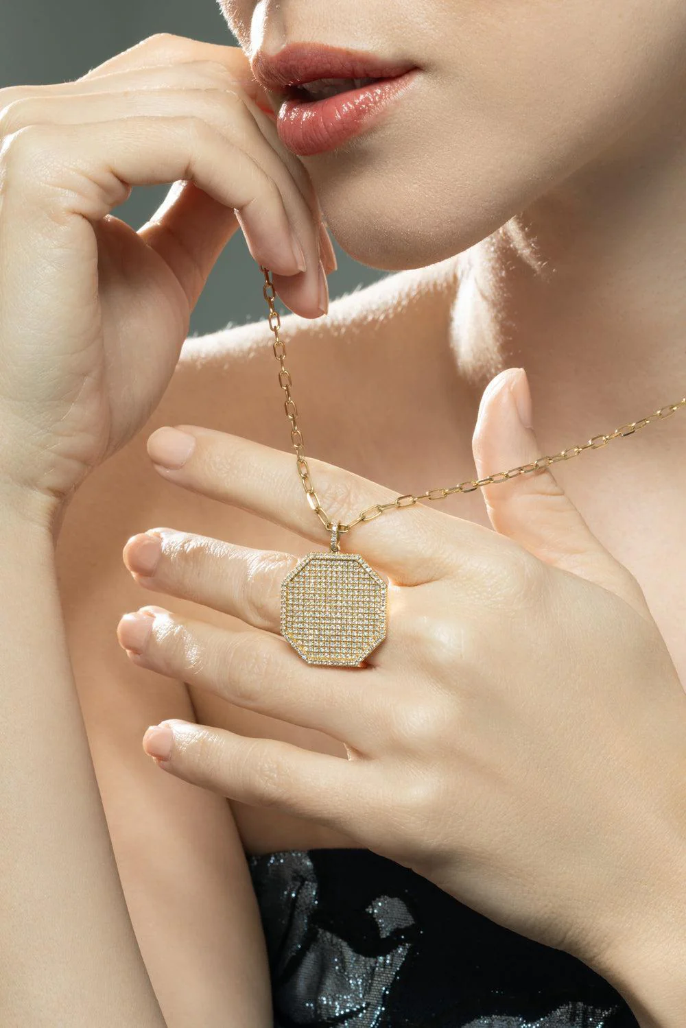 Diamond Pave Octagon Disc Necklace - Image 4