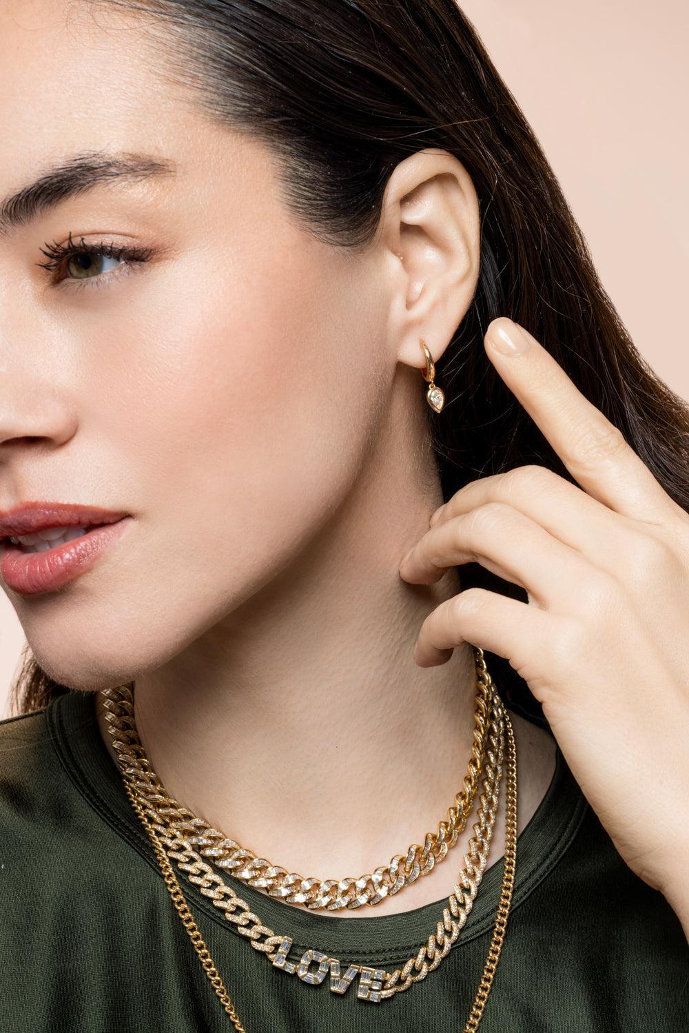 Diamond Pear Drop Huggie Earring - Image 2