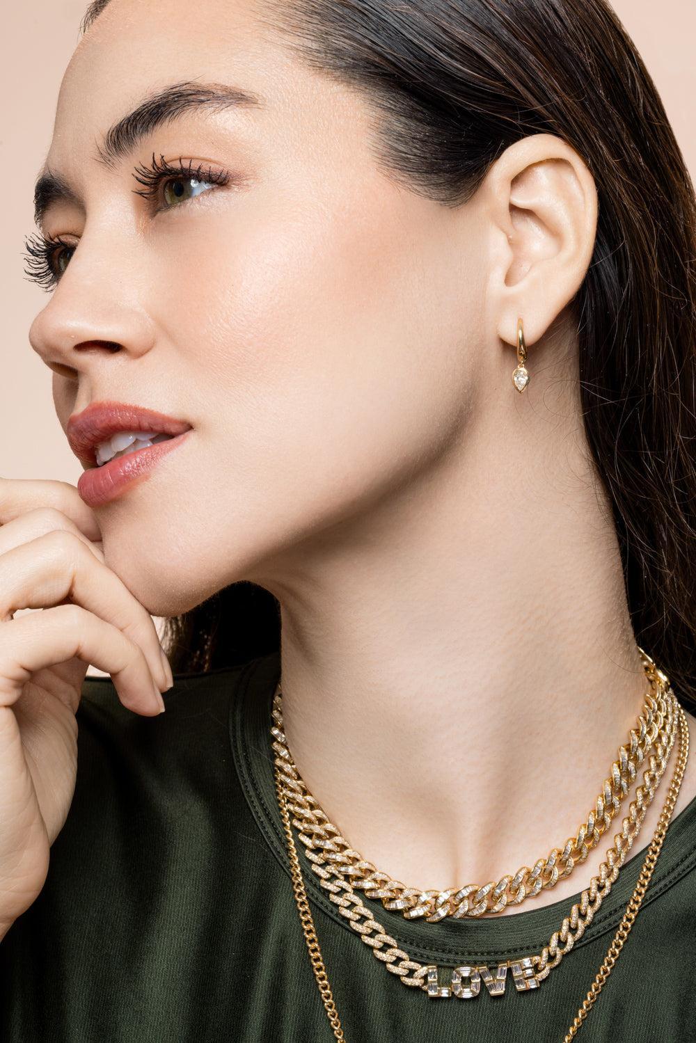 Diamond Pear Drop Huggie Earring - Image 3