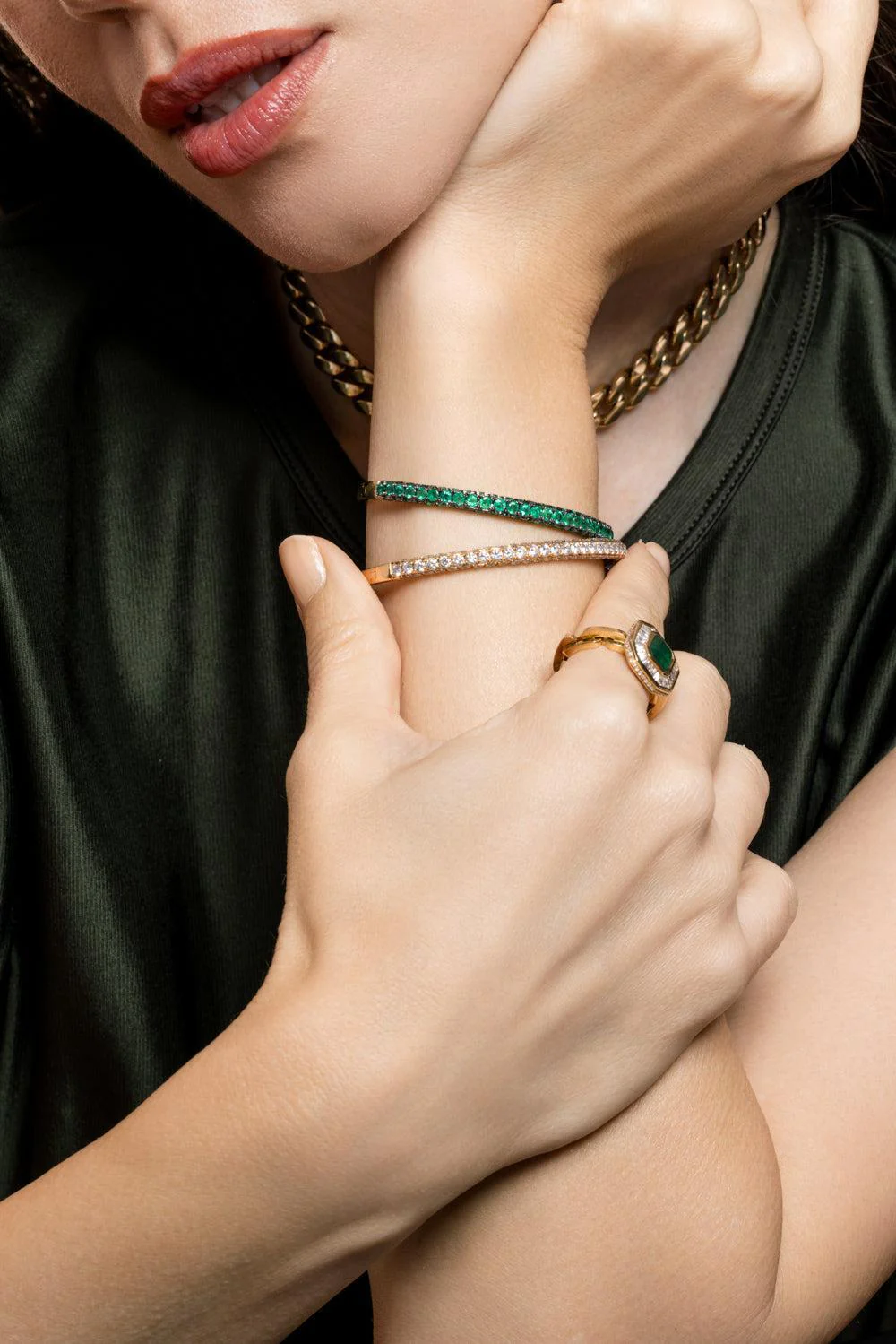 Diamond Three Sided Bangle Bracelet - Image 2