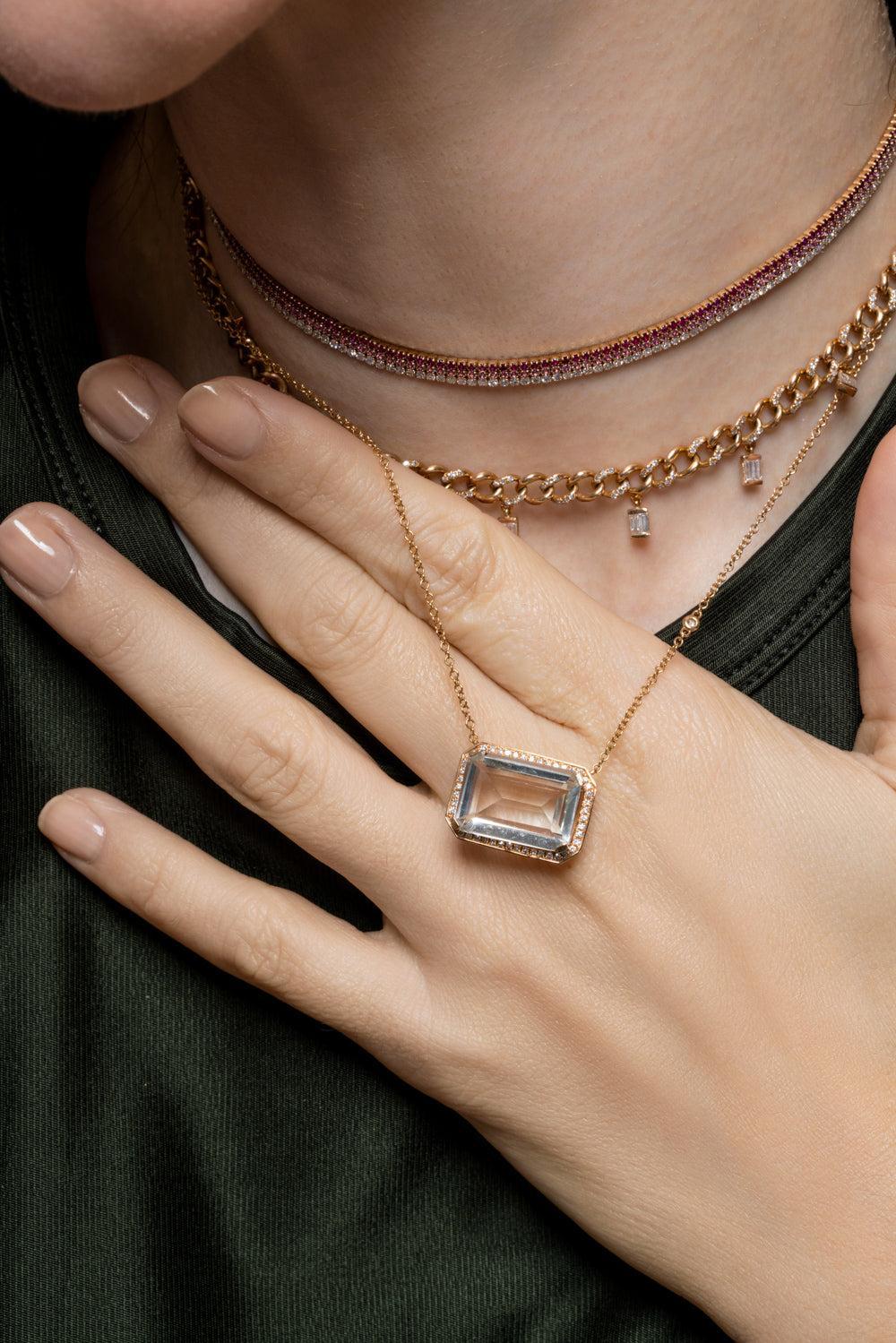 Diamond White Topaz Portrait Necklace - Image 3