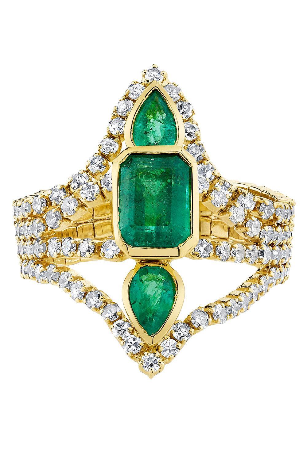 Emerald Diamond Deco Stacked Ring