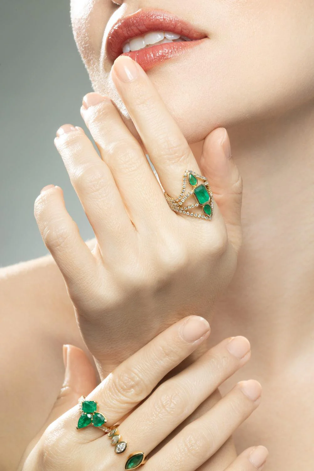 Emerald Diamond Deco Stacked Ring - Image 3