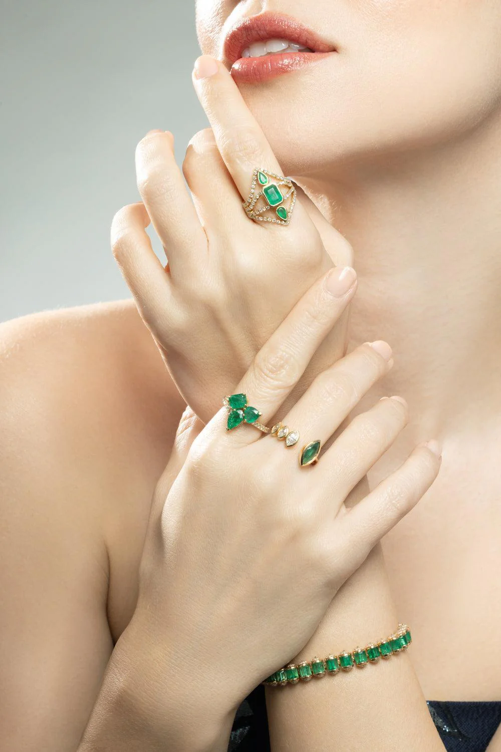 Emerald Diamond Deco Stacked Ring - Image 4