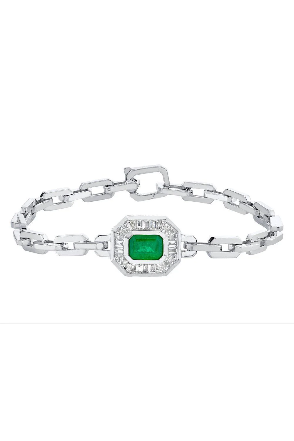Emerald Diamond Halo Deco Link Bracelet