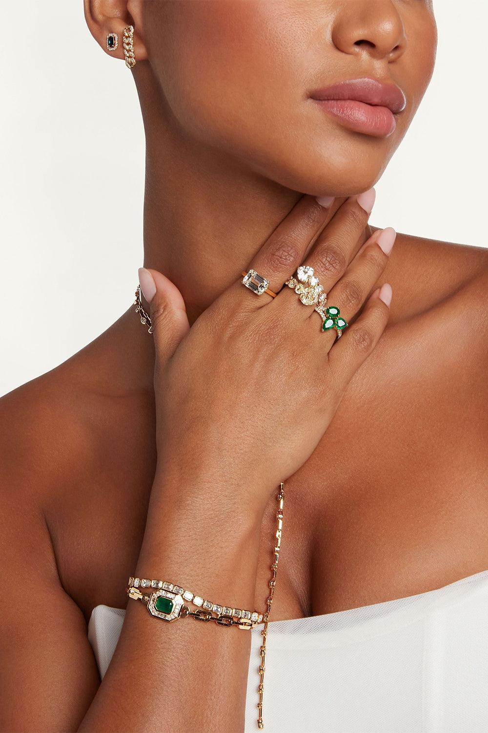 Emerald Diamond Halo Deco Link Bracelet - Image 2