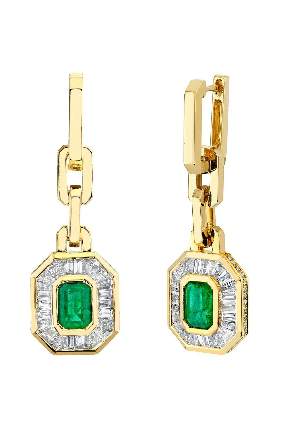 Emerald Diamond Halo Drop Earrings