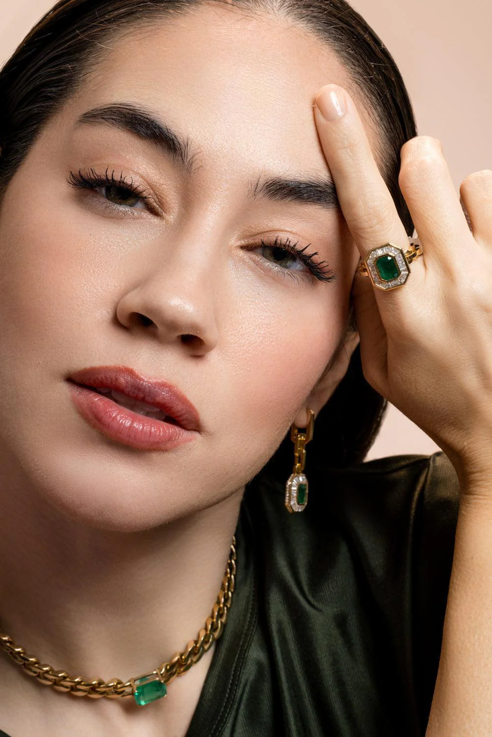 Emerald Diamond Halo Mini Deco Ring - Image 4