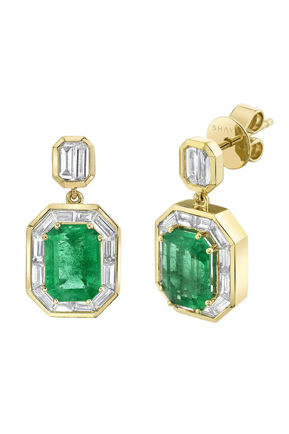 Emerald Diamond Marquise Halo Drop Earrings