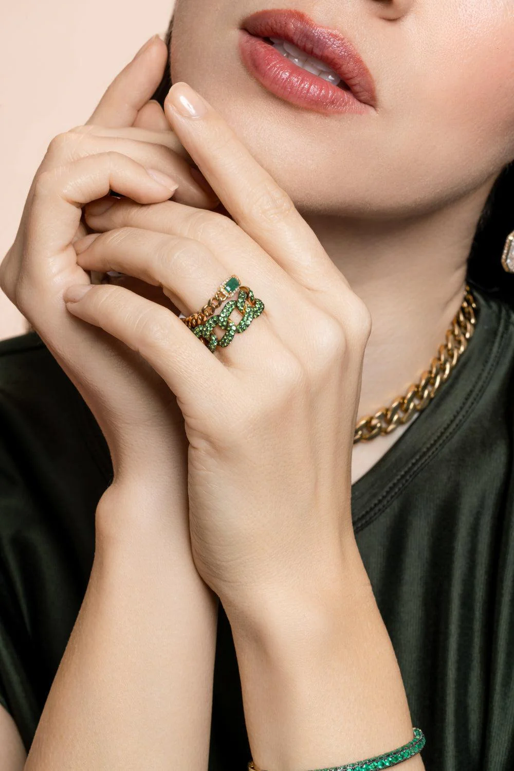 Emerald Rectangle Baby Link Ring - Image 2