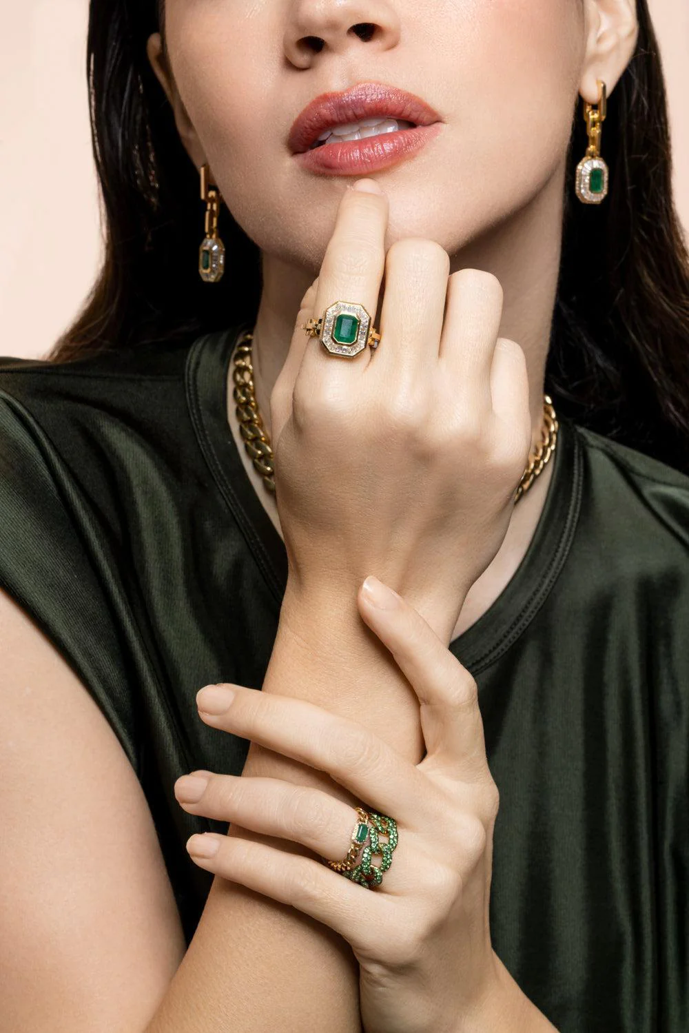Emerald Rectangle Baby Link Ring - Image 4