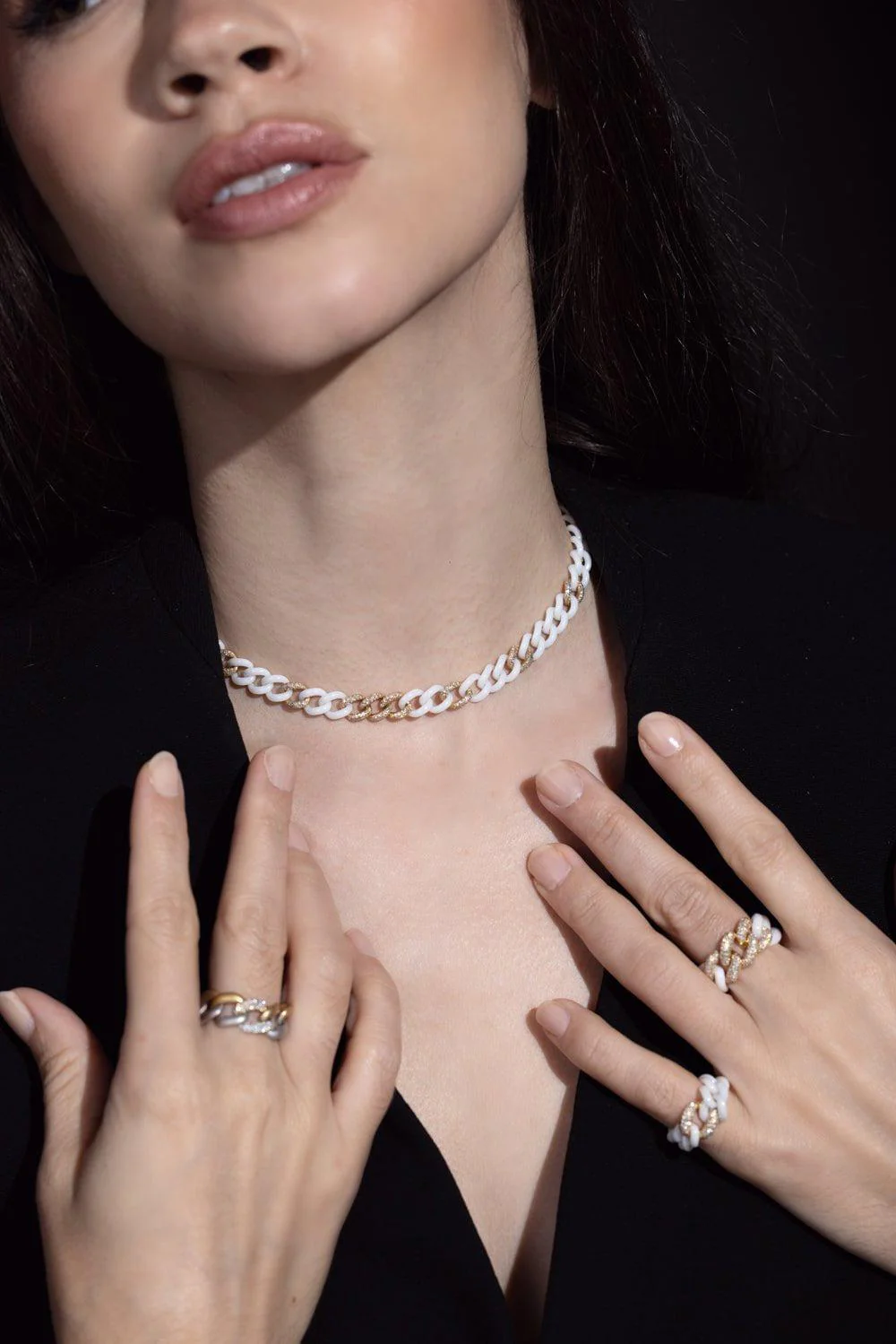 Pave White Ceramic Medium Link Necklace - Image 2