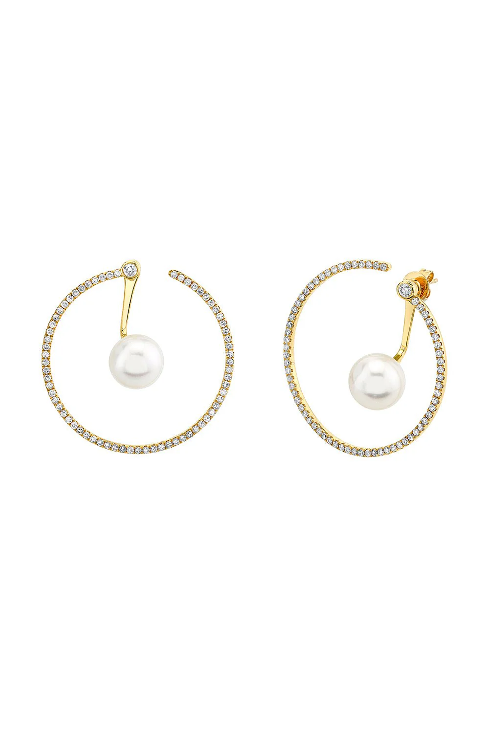 PEARL DIAMOND LARGE HOOP EAR JACKET EARRINGS