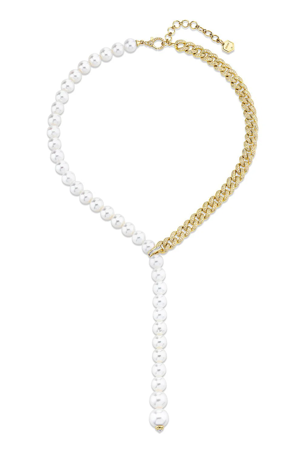 PEARL DIAMOND SPLIT Y NECKLACE