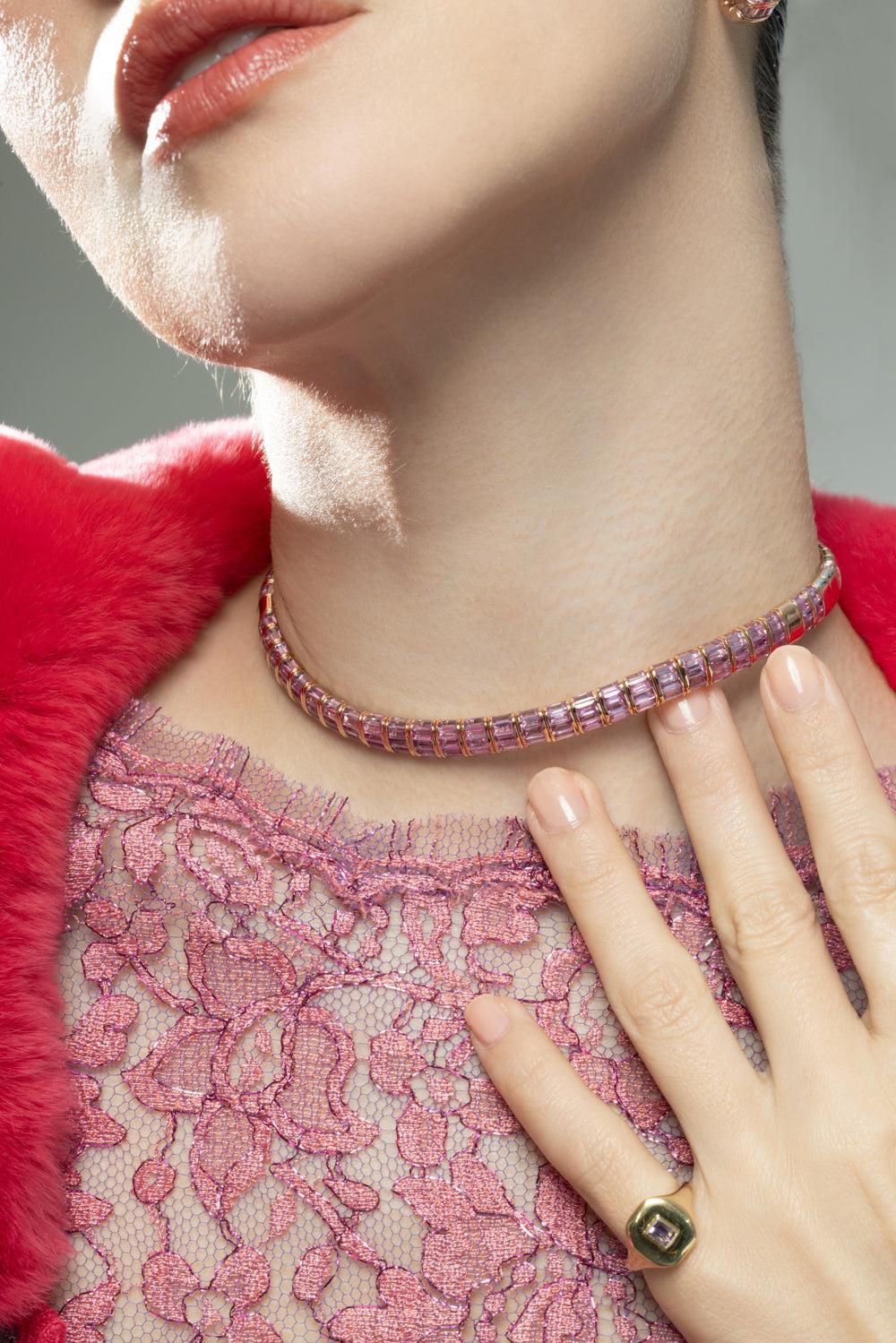 Pink Sapphire Baguette Choker Necklace