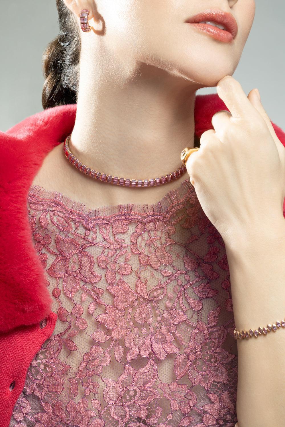 Pink Sapphire Baguette Choker Necklace - Image 2