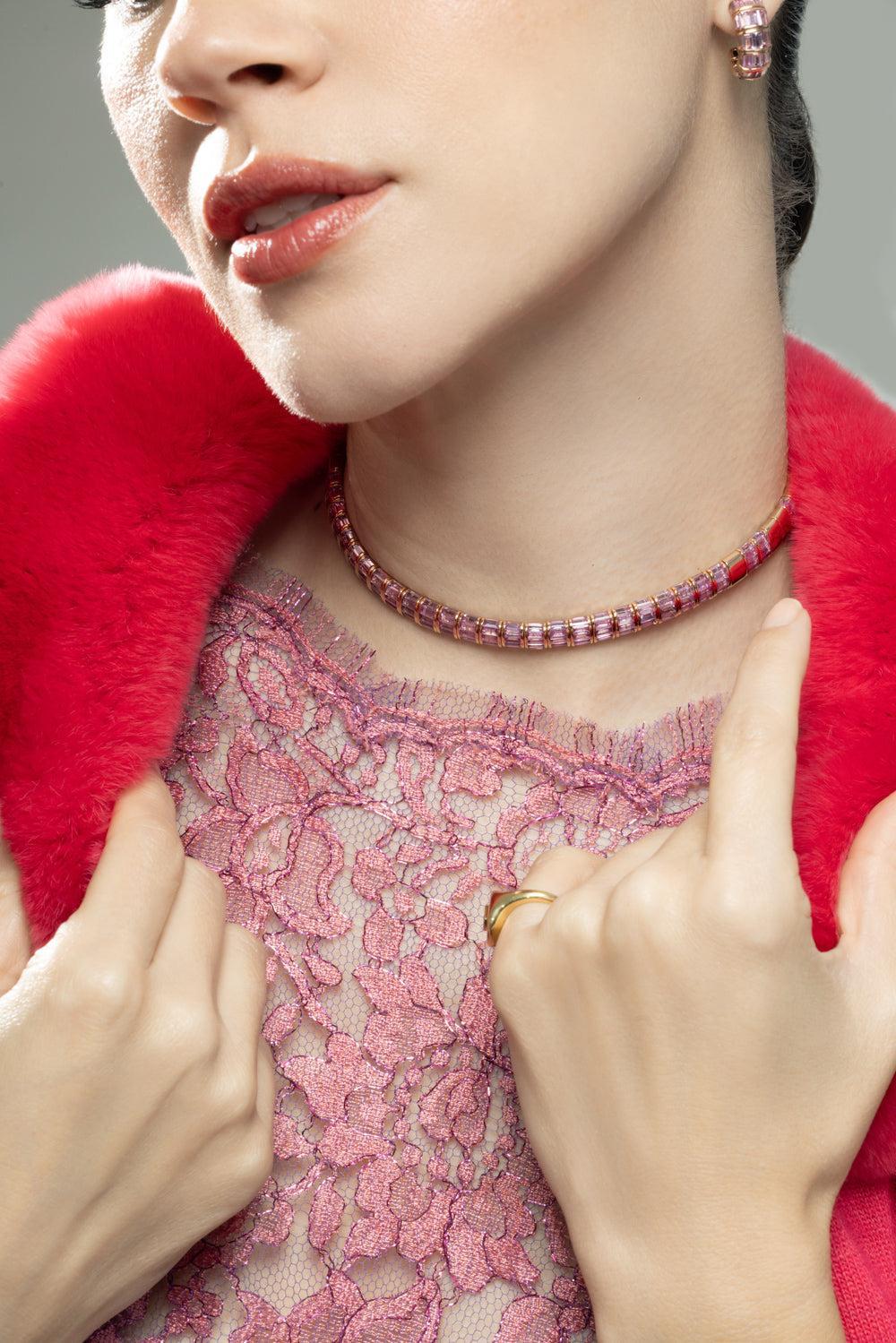 Pink Sapphire Baguette Choker Necklace - Image 3