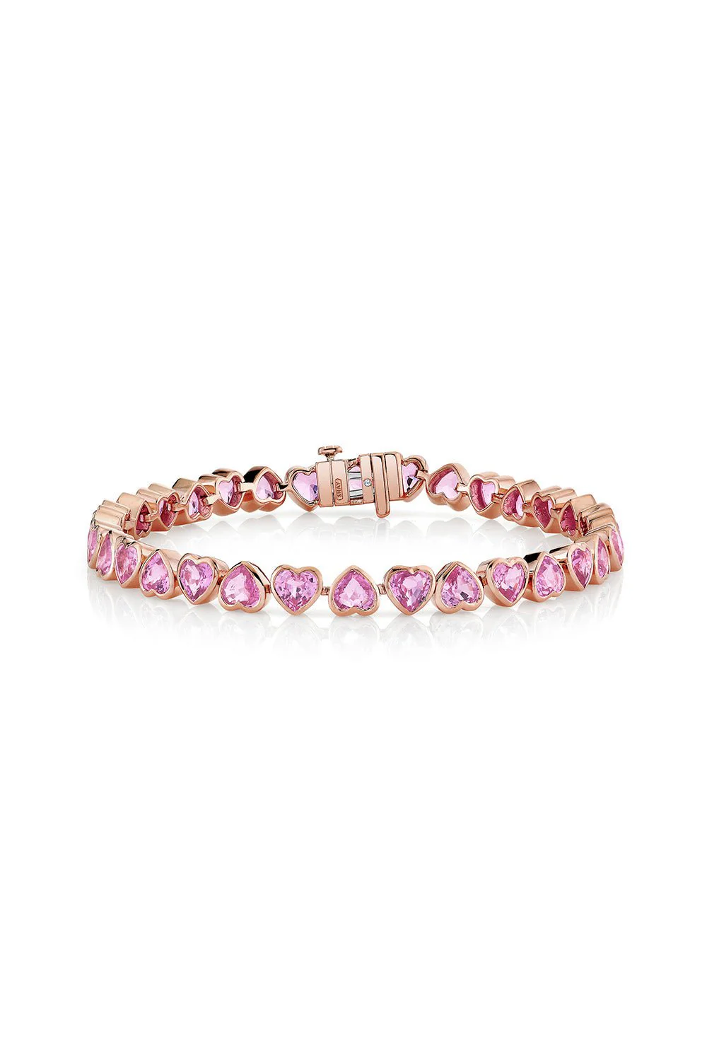 Pink Sapphire Bezel Heart Tennis Bracelet