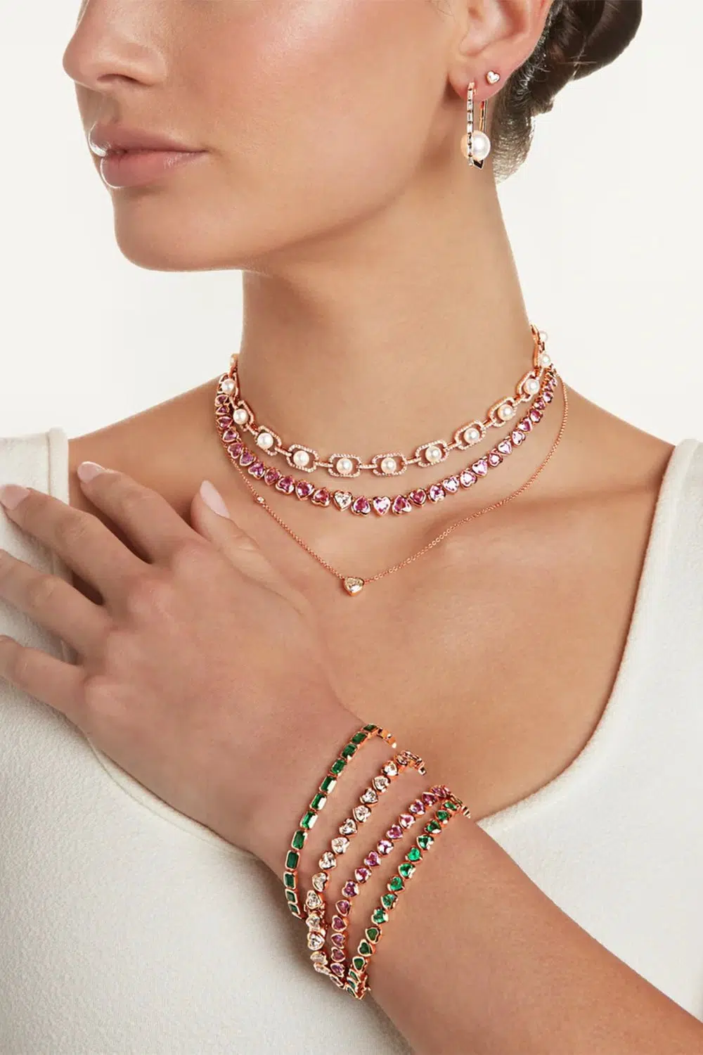 Pink Sapphire Bezel Heart Tennis Bracelet - Image 4