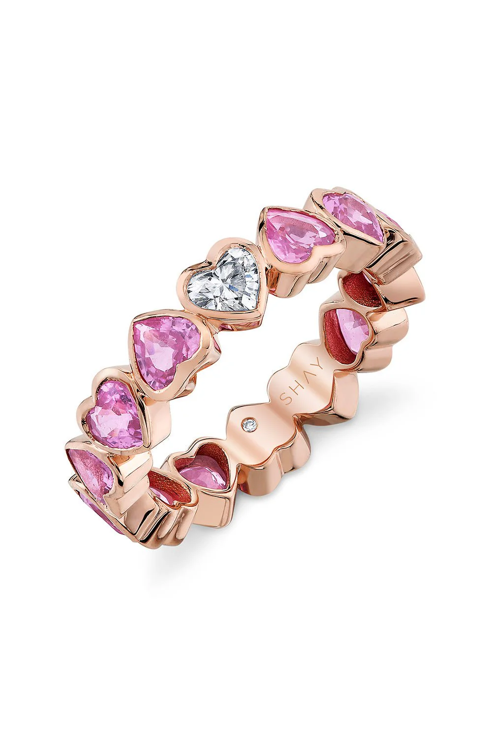Pink Sapphire Diamond Bezel Heart Band