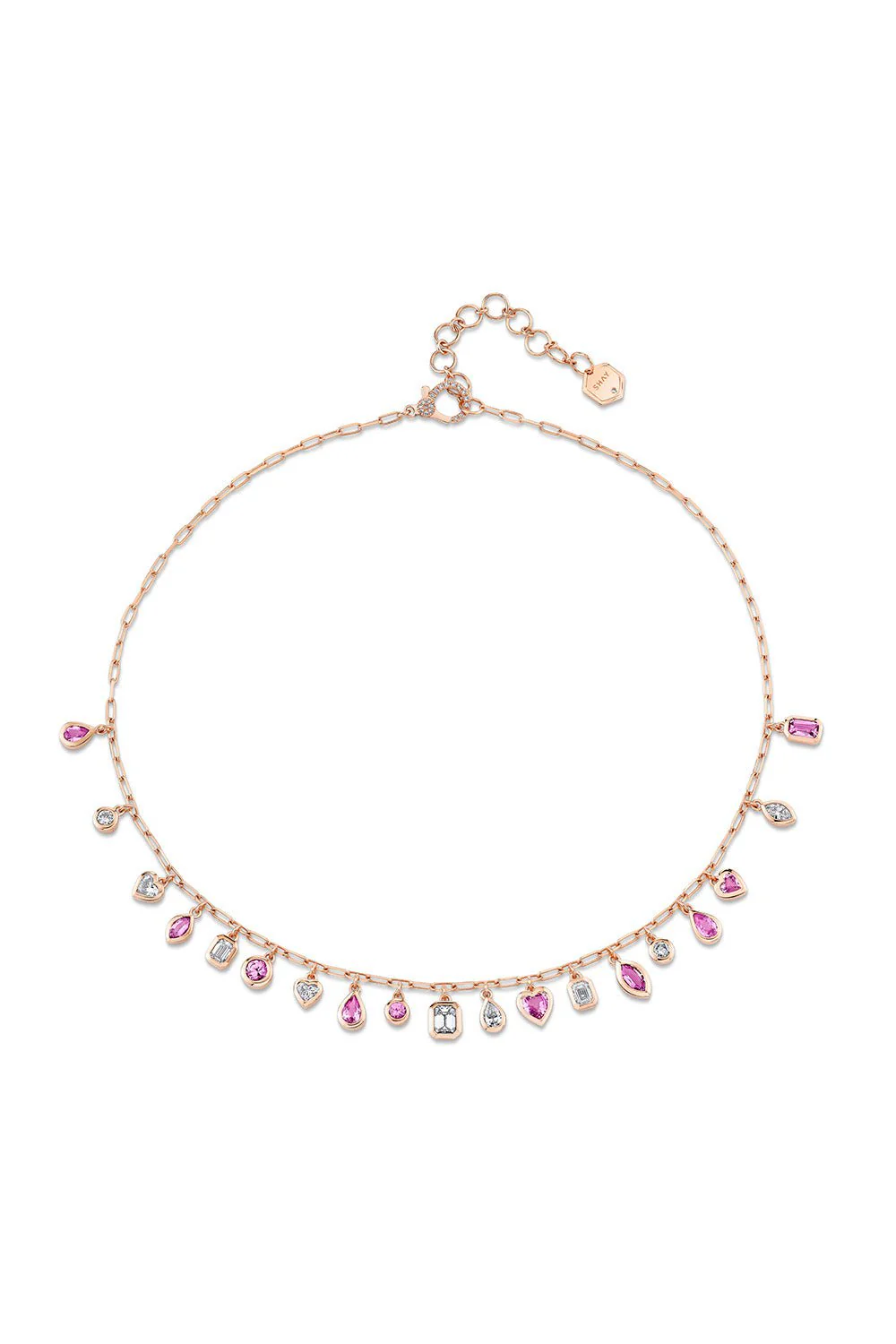 PINK SAPPHIRE DIAMOND MIXED DROP NECKLACE